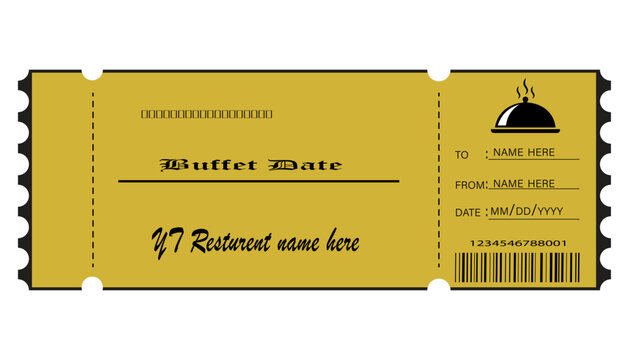 Golden restaurant dinner voucher template with a cloche icon,
