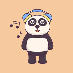 Cute panda cartoon character listening to music with headphones © Fitraz