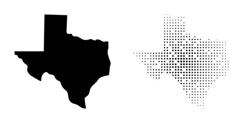 Obraz premium Texas map black silhouette and halftone dotted pattern vector isolated on transparent background.