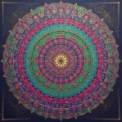 Obraz premium Colorful intricate mandala art design with golden floral center pattern for decorative use