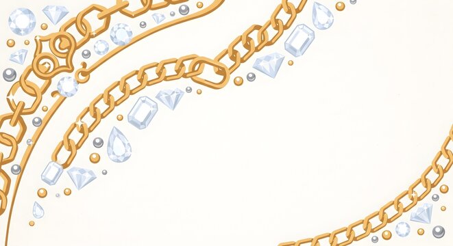 Clean White Background with Diagonal Golden Chains and Sparkling Diamond Accents