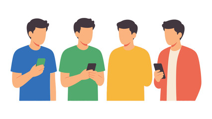 Fototapeta premium Four People Using Smartphones Standing Side by Side