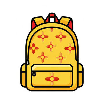 Tas sekolah kuning bermotif simbol zia matahari merah