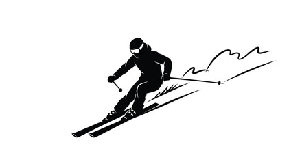 Fototapeta premium Skier Silhouette On White Background Dynamic Winter Sports Illustration