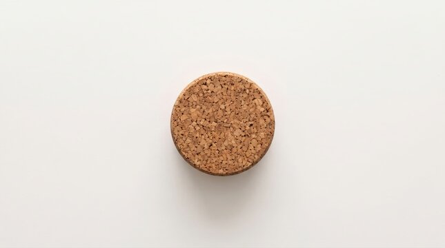 Single round cork stopper isolated on a clean white background with top down view