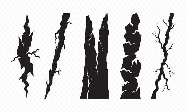 Cracks vector set black fissures and ground fractures
