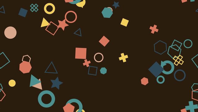 pattern geometric horizontal Abstract Geometric Shapes Scattered Randomly Colorful Elements on Dark Background Vector Illustration