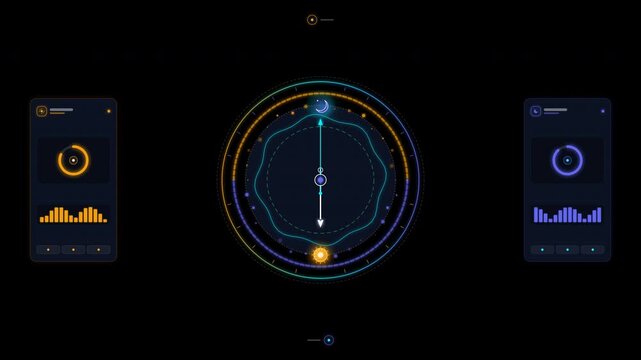 Circadian rhythm. Loop animation with human profile, clock, sun and moon cycle. Concept of circadian health, body clock, biological rhythm, sleep and wake cycle 4k animation