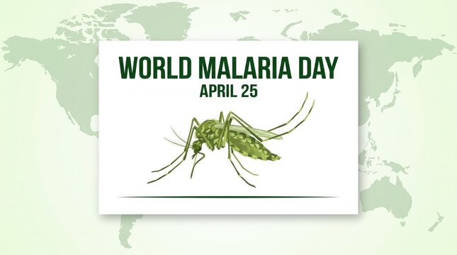 World malaria day awareness poster with a mosquito illustration and a world map background design