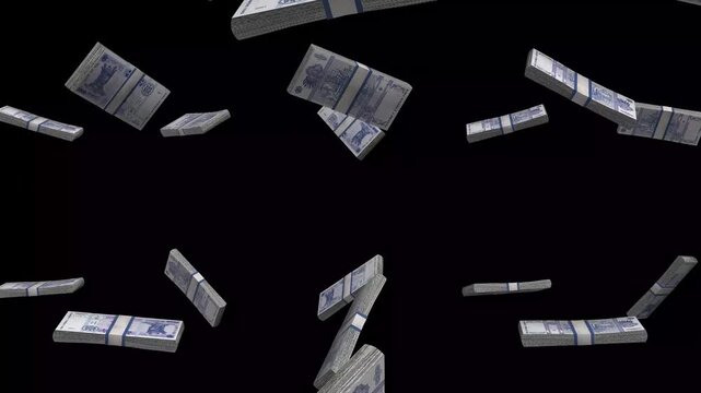 Moldova Money, Moldovan Leu Banknotes Falling On Black Background, MDL Currency Stacks Dark Cinematic, 4K