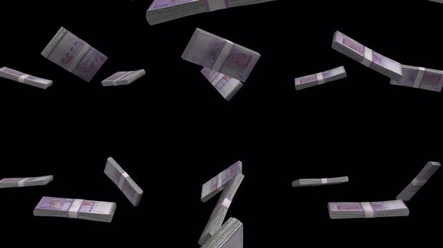 Malaysia Money, Malaysian Ringgit Banknotes Falling On Black Background, MYR Currency Stacks Dark Cinematic, 4K