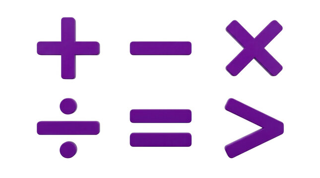 Purple mathematical symbols for addition subtraction multiplication and division