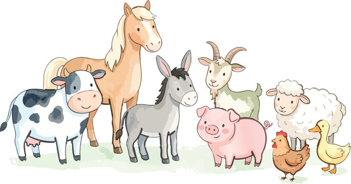 Farm Animals and Domestic Animals Illustration Set