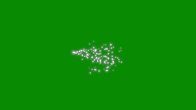Shimmering white glitter star trail circle effect with glowing fairy dust, flowing particle motion, magical twinkle seamless luxury animation background overlay on green screen. 4k