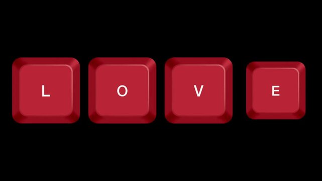 computer keyboard with red word love