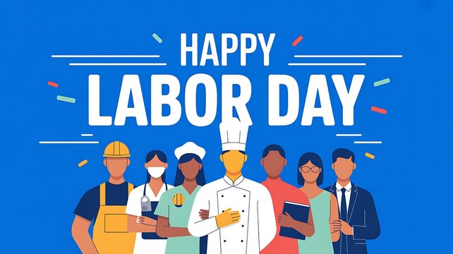 Happy Labor Day banner. People of different professions together. Modern design.