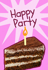 Naklejka premium Celebration at a birthday party with a cake and a candle on it in bright colors
