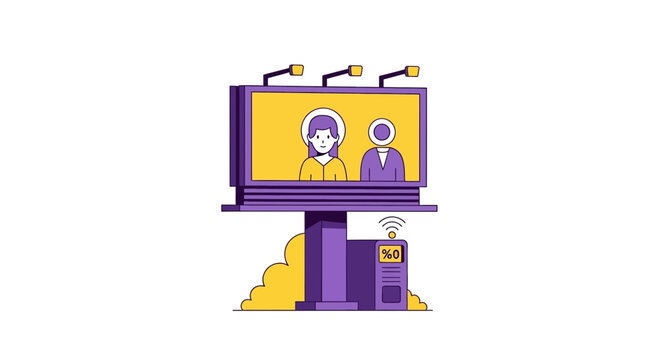 Digital Billboard Advertising with Smart Data Connectivity and Marketing Analytics Vector Illustration