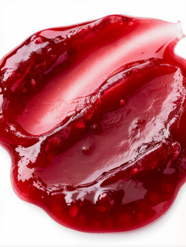 Red cherry jam splash drop isolated on white background top view