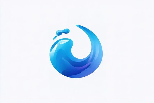 Abstract circular blue water splash logo with droplets isolated on white backdrop for branding.