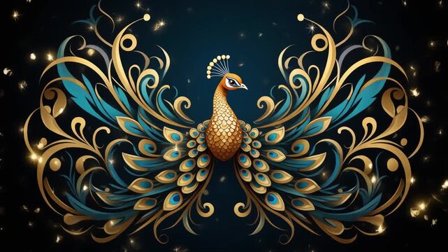 Luxurious Golden and Blue Ornamental Peacock Illustration featuring AIzaSyAOTETN16bBKEVpwKitQXRsKoVQRKq3W8k Design Elements