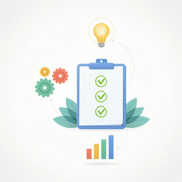 Project management and business task planning concept illustration with clipboard checklist lightbulb business planning management strategy productivity development efficiency workflow