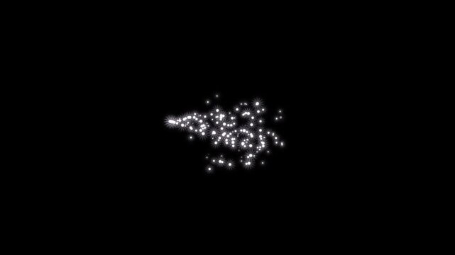 Shimmering white glitter star trail circle effect with glowing fairy dust, flowing particle motion, magical twinkle seamless luxury animation background overlay on black screen. 4k