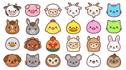 Obraz premium Collection of cute farm animal faces