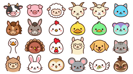 Obraz premium Collection of cute farm animal icons