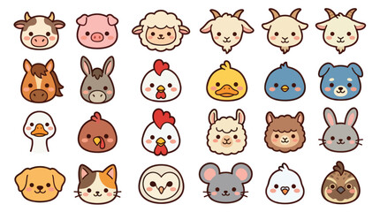 Obraz premium Collection of cute farm animal icons
