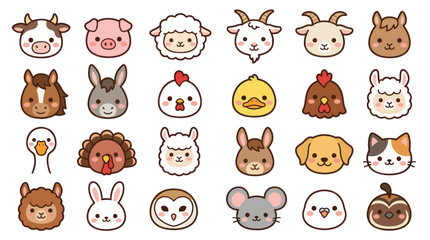 Fototapeta premium Collection of cute farm animal icons