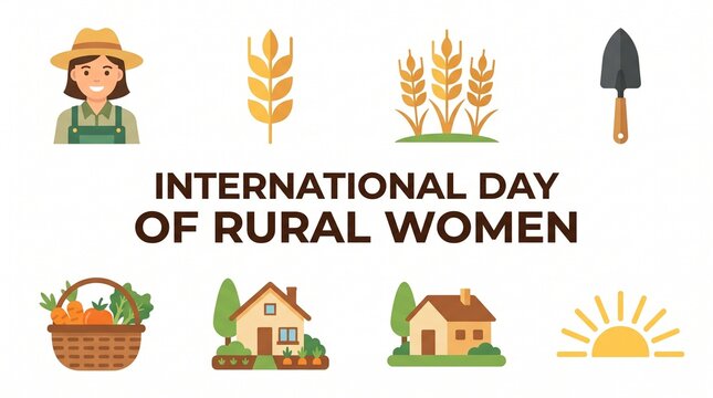 International Day of Rural Women flat icon set, agriculture and farming symbols collection, female farmer and harvest elements for rural community celebration