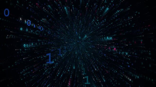 Binary data burst animation with infinite flow effect.