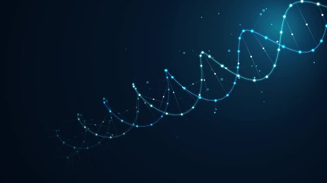 Digital dna double helix structure on blue background