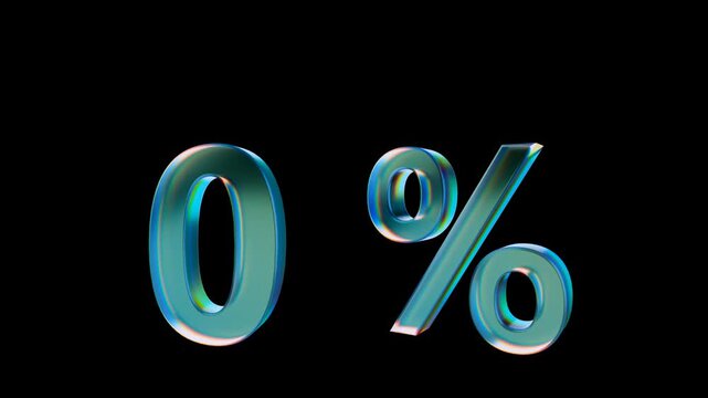 Looped 3D animation on a transparent background. The percentage is made of glass.