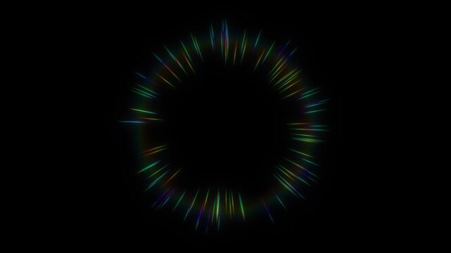 カラフルな虹色の光の輪のエフェクト動画