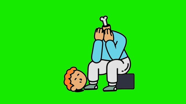 Funny Halloween Decapitated Man with Bone Neck and Severed Head Animation, Green Screen