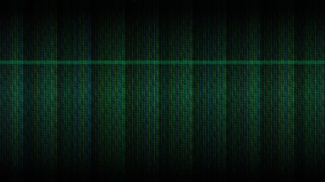 Green matrix code rain texture on a black digital background.