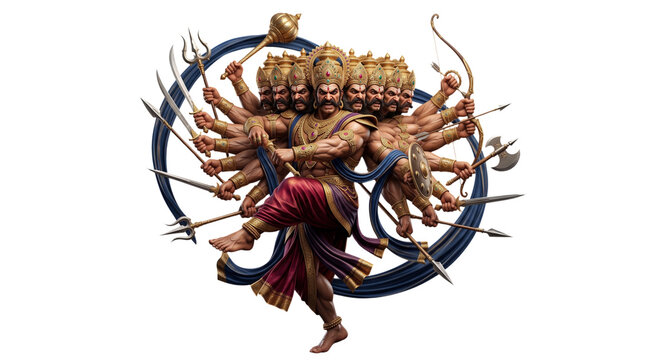 Ravana the tenheaded demon king of lanka isolated on transparent background