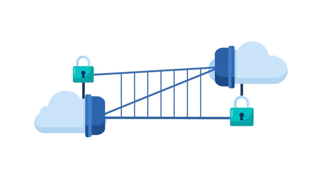 Secure Cloud Data Transfer Illustration with Padlocks and Encrypted Network Connection