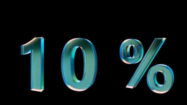 Looped 3D animation on a transparent background. The jumping digit is made of glass.