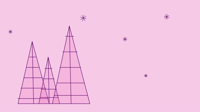 Animated vector trees with falling snow motion graphic background