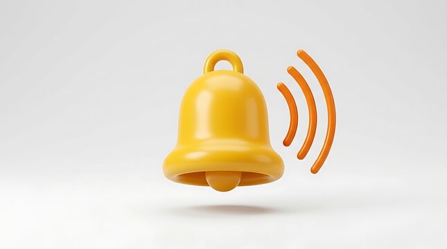 Golden bell with sound waves a vibrant 3d rendering