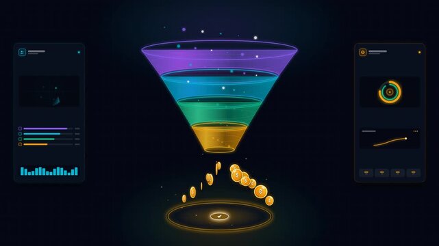 Data analytics and audience segmentation shown on a digital interface, Sales Funnel Conversion 4k animation