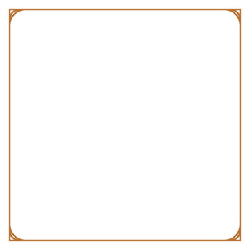 Minimalist square golden frame border element with rounded corners on white background transparent background
