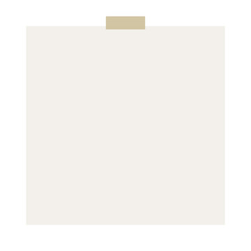 Square beige paper note attached with a piece of adhesive tape transparent background
