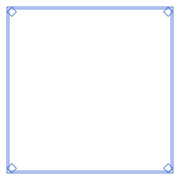 Square geometric frame border with blue line design and diamond corners transparent background