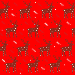 Christmas pattern illustration with red reindeer and white stars © Sengphachan