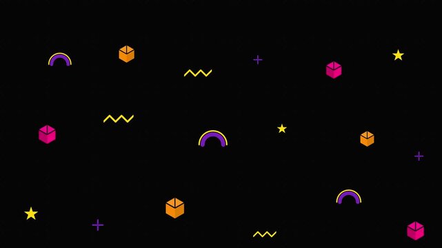 Animated geometric shapes on black background stock footage