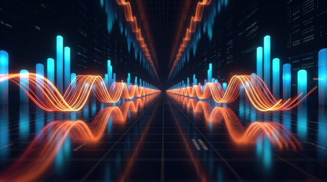 Abstract Digital Data Wave Flowing in Cyberspace Tunnel